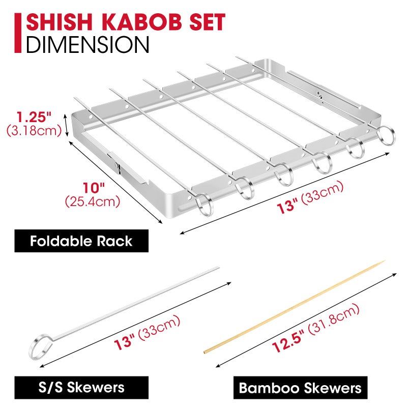 Unicook Stainless Steel BBQ Shish Kabob Set, Foldable Shish Kabob Holder with 6pcs 13"L Skewers, Reusable Grill Rack, Comes with 30pcs 12.5"L Bamboo Skewers for Party and Cookout - Image 4